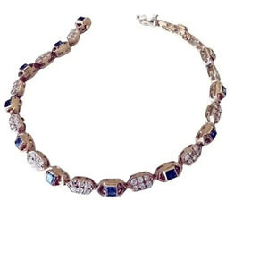 Vintage Ceylon Sapphire and‎ Diamond 14K Bracelet